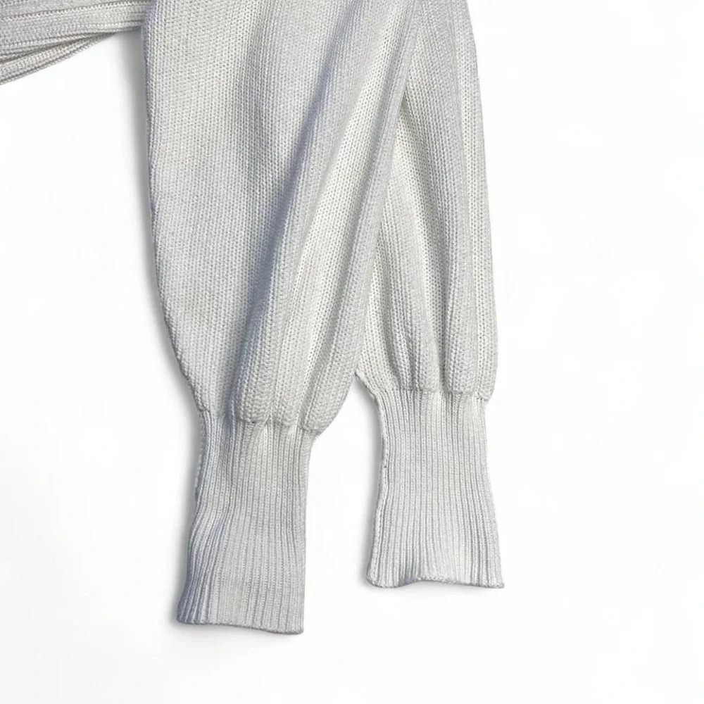 Aerie Oversized White‎ Knit Sweater with Roll-Up Sleeves